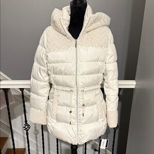 Laundry By Shelli Segal Cream Hooded Puffer Jacket